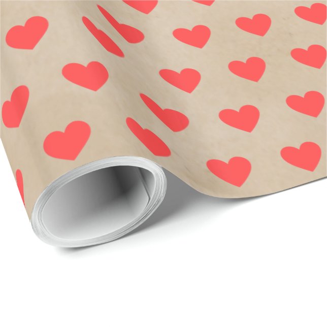 Cute Modern Simple Valentine Red Hearts Kraft  Wrapping Paper (Roll Corner)