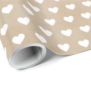 Cute Modern Simple White Hearts Kraft Wrapping Paper