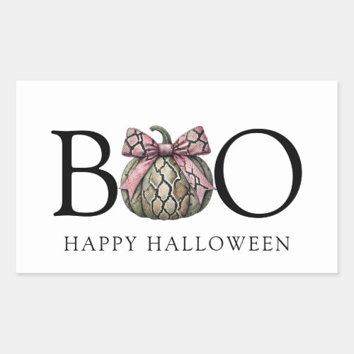 Cute Modern Snake Skin Pumpkin With Pink Bow Rectangular Sticker