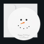 Cute Modern Snowman Face Round Greeting Holiday Card<br><div class="desc">Cute Modern Snowman Face Round Greeting Holiday Card makes the perfect and easy way to send out your Christmas greetings. The white round card is designed with a minimalist snowman and "happy holidays" is in grey script lettering followed by family's name across the front center. Click personalize template option and...</div>