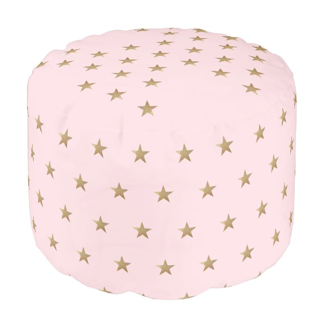 Cute Modern Soft Pink and Gold Stars Pouf (Angled Front)