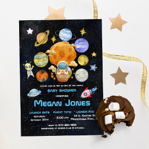 Cute Modern Space Astronaut Alien | Baby Shower Invitation