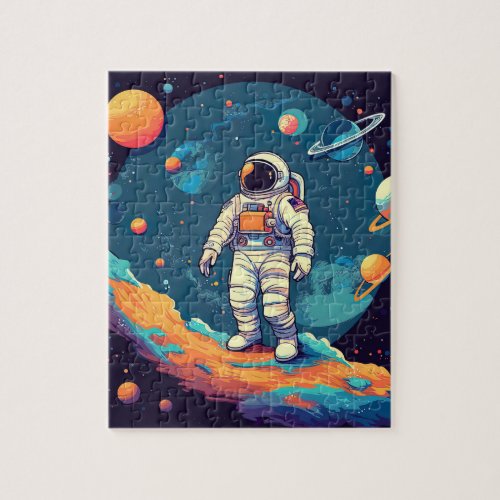 Cute Modern Space Astronaut Alien Jigsaw Puzzle