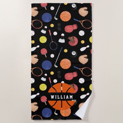 Cute Modern Sports Champion Custom Kids Black Beach Towel