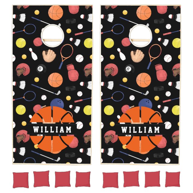 Cute Modern Sports Champion Custom Kids Black Cornhole Set (Set)