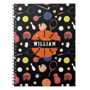 Cute Modern Sports Champion Custom Kids Black Notebook