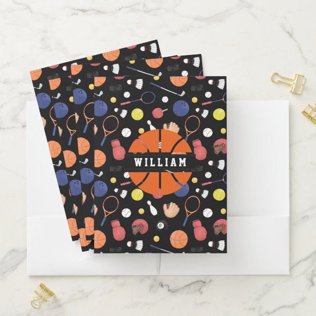 Cute Modern Sports Champion Custom Kids Black Pocket Folder (In Situ)
