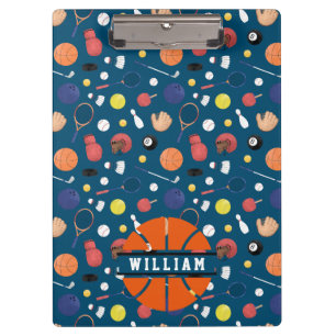 Cute Modern Sports Champion Personalized Kids Blue Clipboard