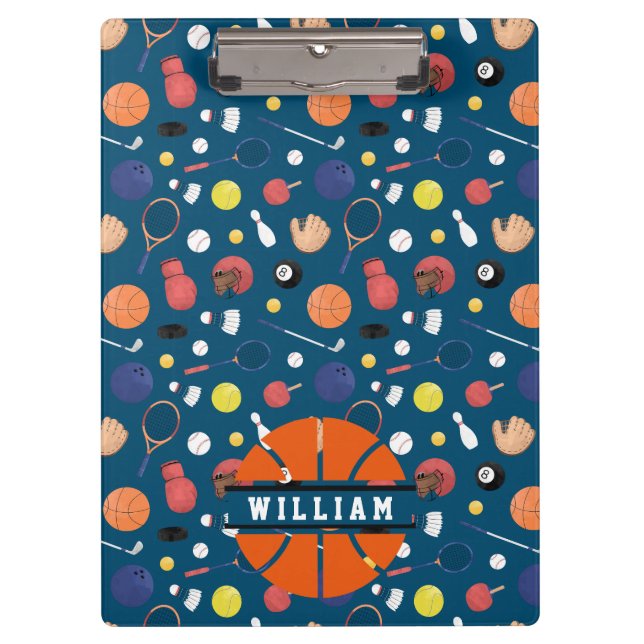 Cute Modern Sports Champion Personalized Kids Blue Clipboard (Front)