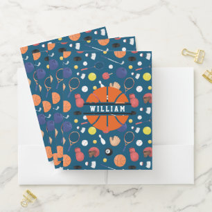 Cute Modern Sports Champion Personalized Kids Blue Pocket Folder