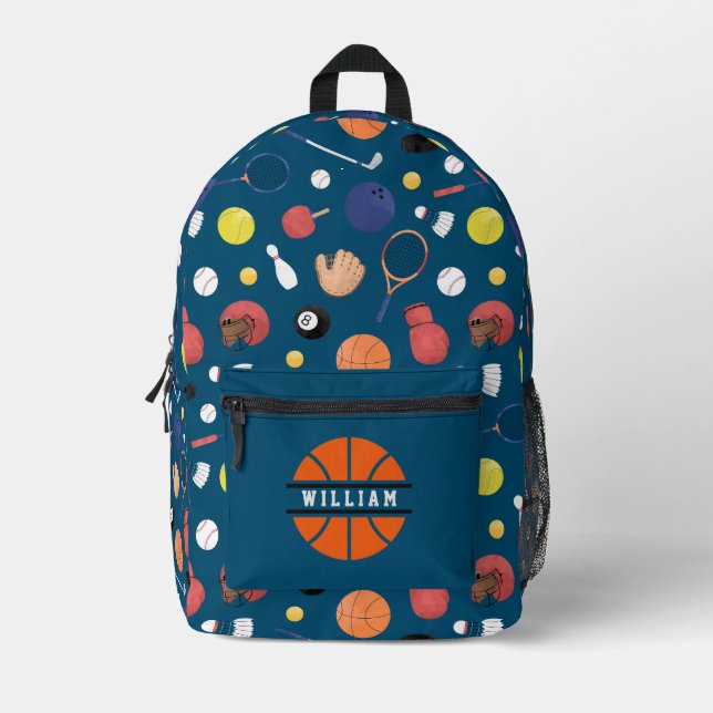 Cute Modern Sports Champion Personalized Kids Blue Printed Backpack (Front)