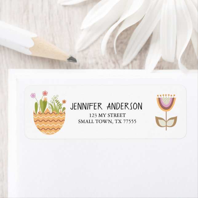Cute Modern Spring Flowers Egg Orange Address Label (Insitu)