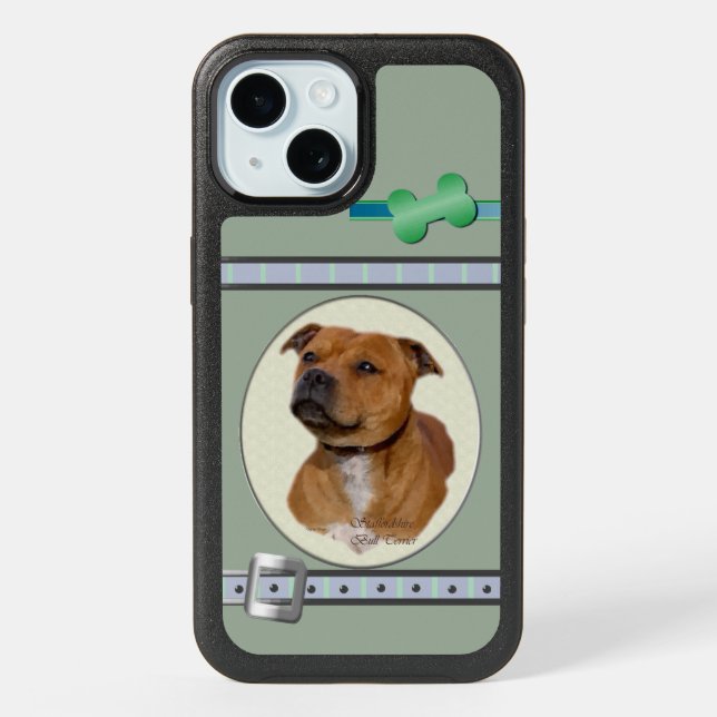 Cute Modern Staffordshire Bull Terrier Dog Art iPhone 15 Case (Back)
