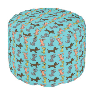 Cute Modern Stylish Dogs Blue Pouf