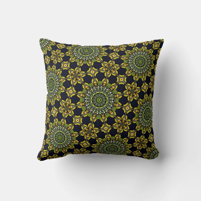 Cute Modern Stylish Green and Gold Mandala Pattern Throw Pillow (Back)