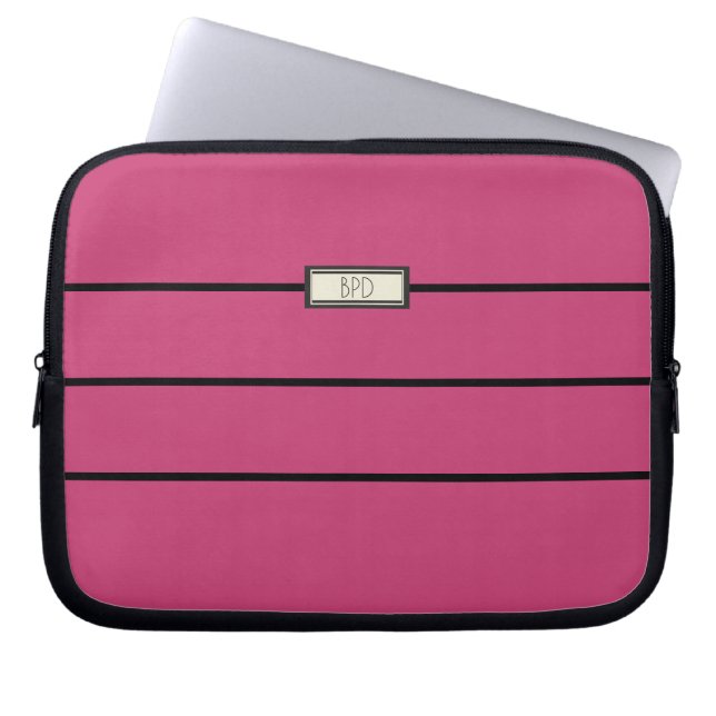Cute Modern Stylish Monogram Chic Girly Pink Laptop Sleeve (Front)