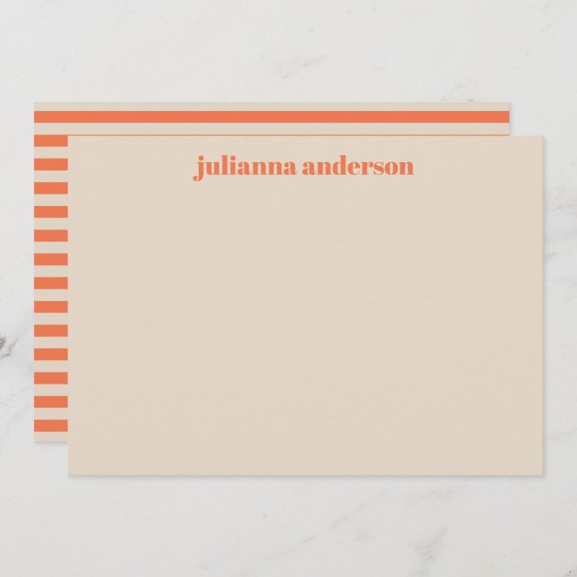 Cute Modern Summer Orange Striped Personalized  Note Card (Front/Back)