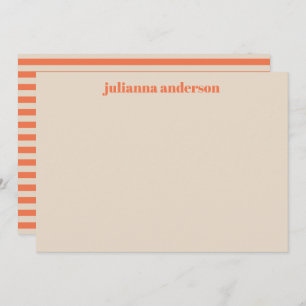 Cute Modern Summer Orange Striped Personalized Note Card