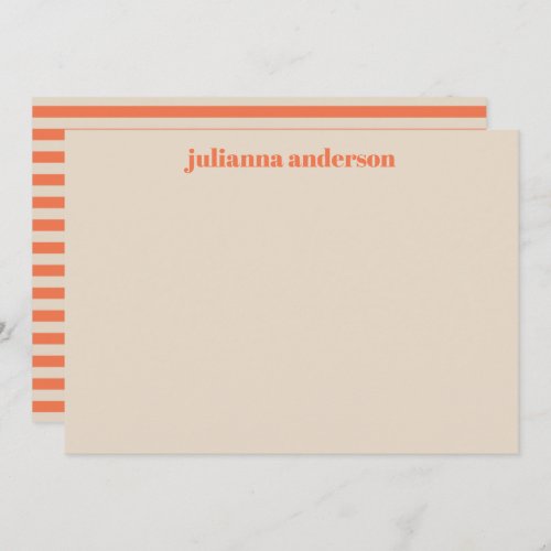 Cute Modern Summer Orange Striped Personalized  Note Card