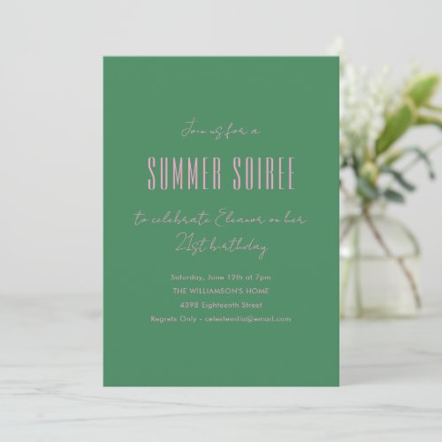 Cute Modern Summer Soiree Birthday Party Green Invitation