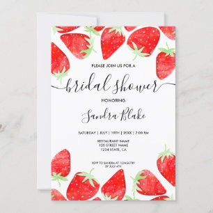 Cute Modern Summer Strawberry Botanical Watercolor Invitation