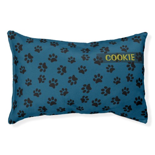 Cute Modern Teal Black Paw Print Dog Personalized Pet Bed