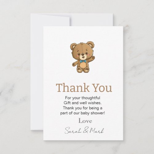 Cute Modern Teddy Bear Baby Shower  Thank You Card