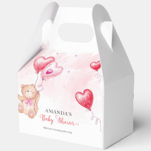 Cute Modern Teddy Bear Heart Balloon Baby Shower Favor Boxes
