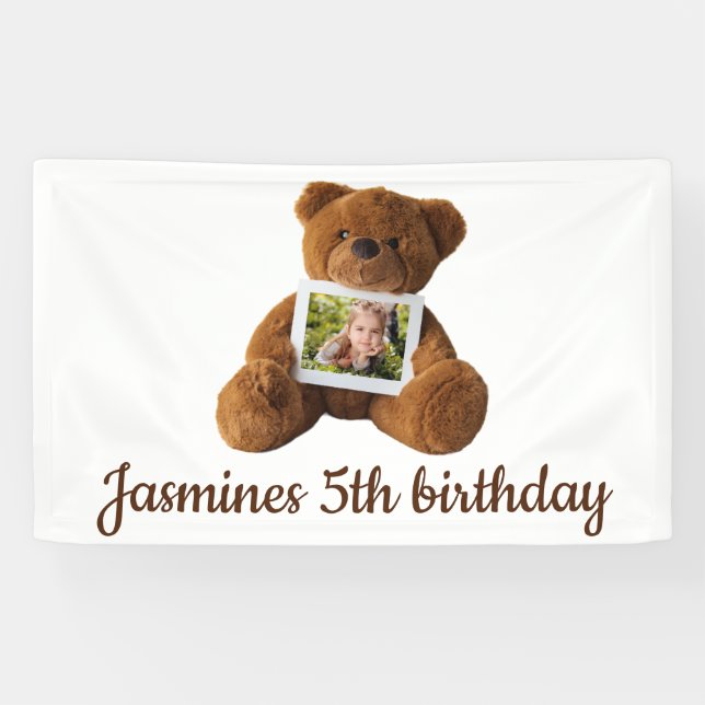 Cute modern teddy  bear photo birthday  banner (Horizontal)