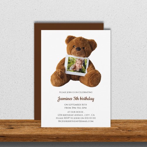 Cute modern teddy  bear photo birthday  invitation