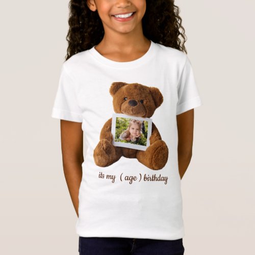 Cute modern teddy  bear photo birthday  T_Shirt