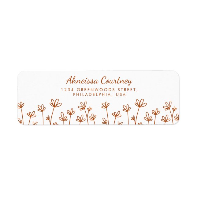 Cute Modern Terracotta Flowers Return Address Label (Front)
