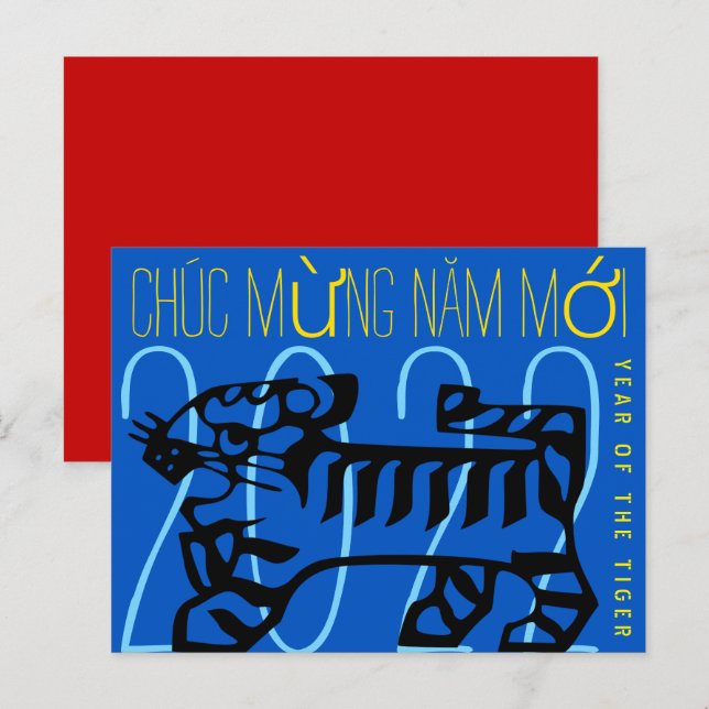 Cute Modern Tiger Year Greeting In Vietnamese HPC Holiday Postcard (Front/Back)