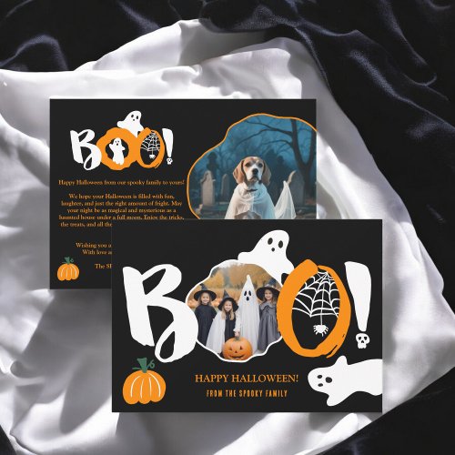 Cute Modern trendy Boo ghosts 2 photos Halloween Holiday Card