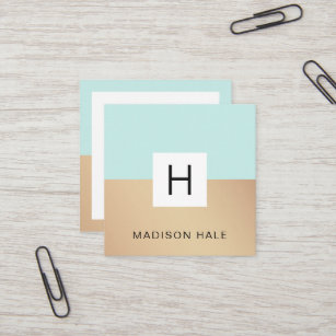 Cute Business Cards Zazzle Cute Modern Turquoise Gold Monogram Beauty Stylist Square Business Card