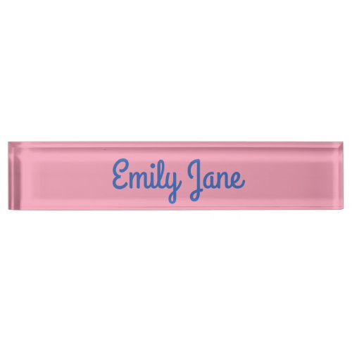 Cute Modern Typography Blue Pink Personalized Desk Name Plate