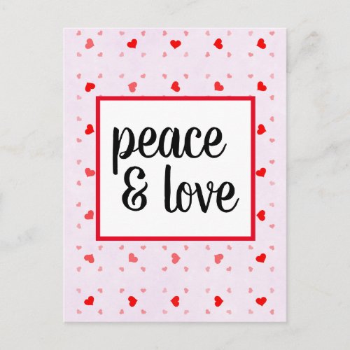 Cute Modern Typography Peace and Love Postcard