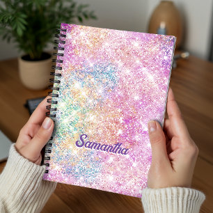 Cute modern unicorn hot pink faux glitter monogram notebook