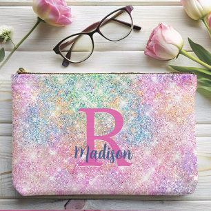 Cute modern unicorn pink faux glitter monogram accessory pouch