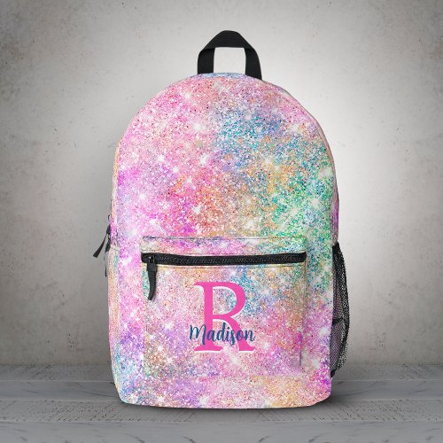 Cute modern unicorn pink faux glitter monogram printed backpack