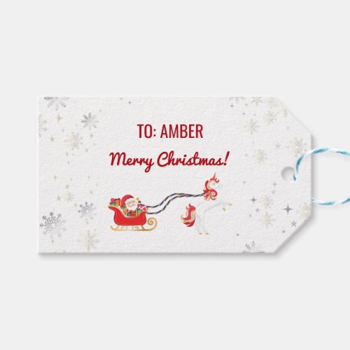 Cute Modern Unicorn Santa Personalized Name Xmas Gift Tags