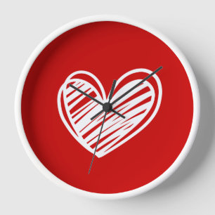 Cute Modern Unique Red Hearts Elegant Romantic Clock