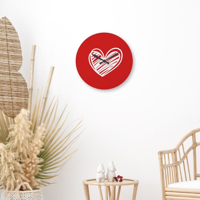 Cute Modern Unique Red Hearts Elegant Romantic Large Clock (Creator Uploaded)