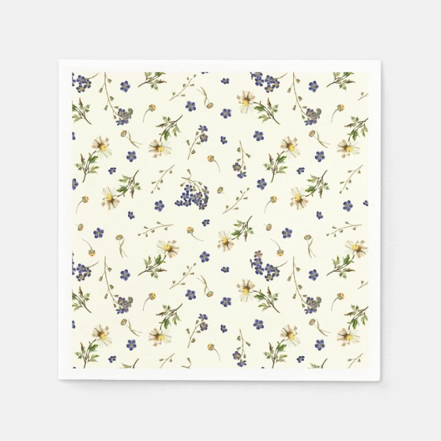 Cute Modern Vintage Wildflowers on White Napkins (Front)