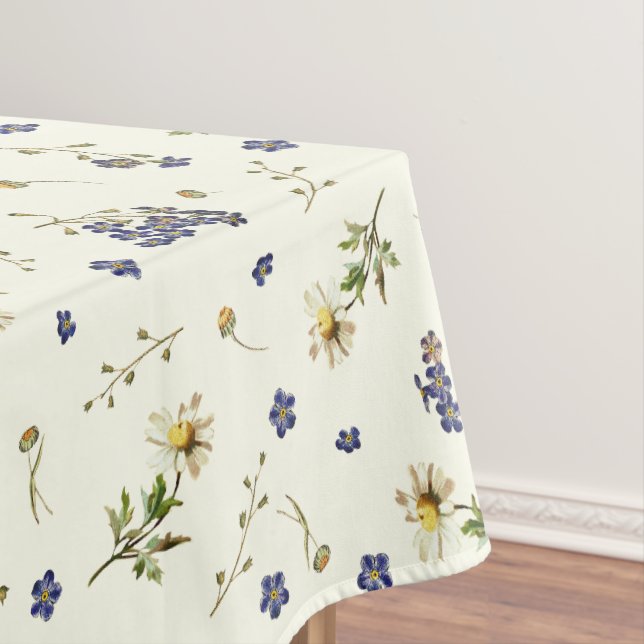 Cute Modern Vintage Wildflowers on White Tablecloth (In Situ)
