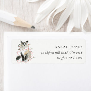 Cute Modern Watercolor Christmas Light Cat Address Label
