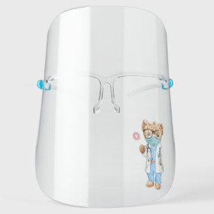 Cute Modern Watercolor Doctor Bear Personalized Face Shield