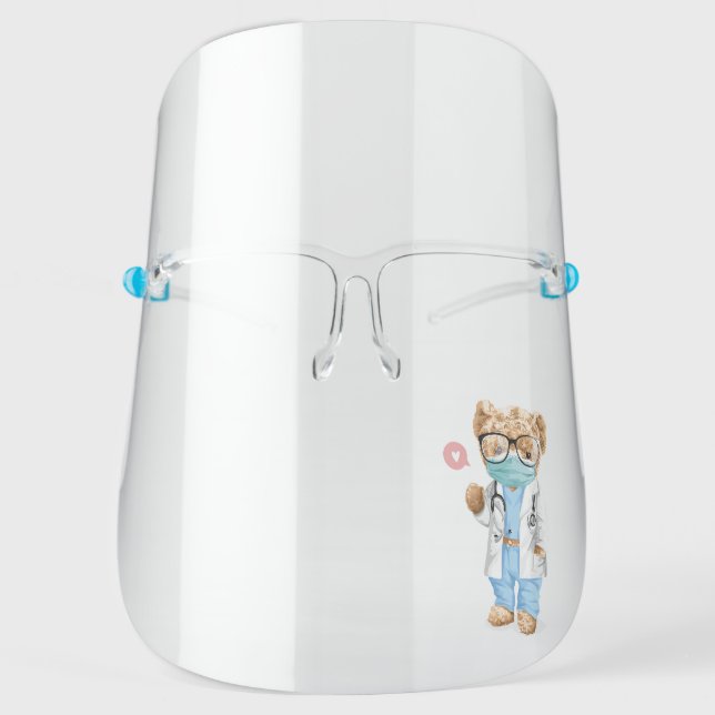 Cute Modern Watercolor Doctor Bear Personalized Face Shield (Front)