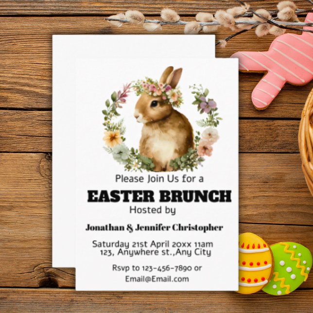 Cute Modern watercolor Easter Brunch bunny flowe Invitation (Creator Uploaded)
