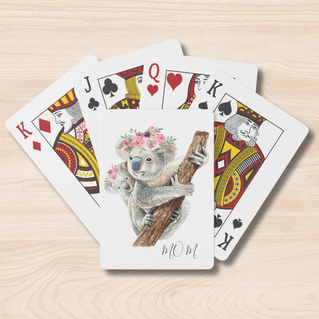 Cute Modern Watercolor Floral Koala Personalized Poker Cards (Creator Uploaded)